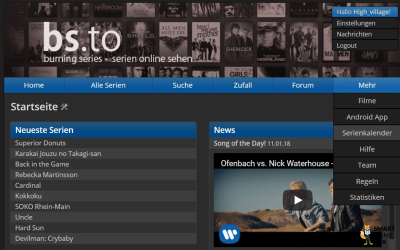 Ein Auszug der Burning Series Website ist zu sehen.